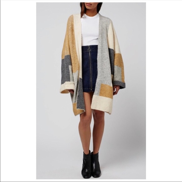 Topshop Sweaters - TOPSHOP Patchwork Oversized Open Front Cardigan